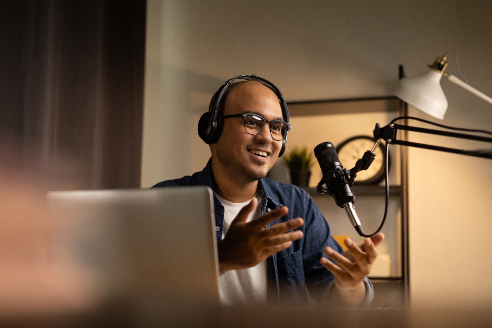 Man doing podcast
